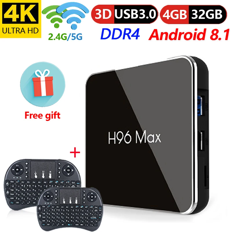 Android 8,1 ТВ коробка H96 Max Amlogic S905X2 4 K Media Player 4 GB Оперативная память 32G X96Max DDR4 QuadCore 2,4G + 5G Dual Wi-Fi pk H96 Max плюс