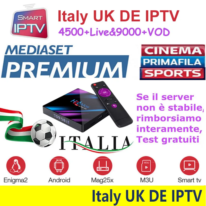 

H96Max IPTV Subscription Italian UK German French Spanish Europe M3U Android enigma2 mag Include xxx and DAZN