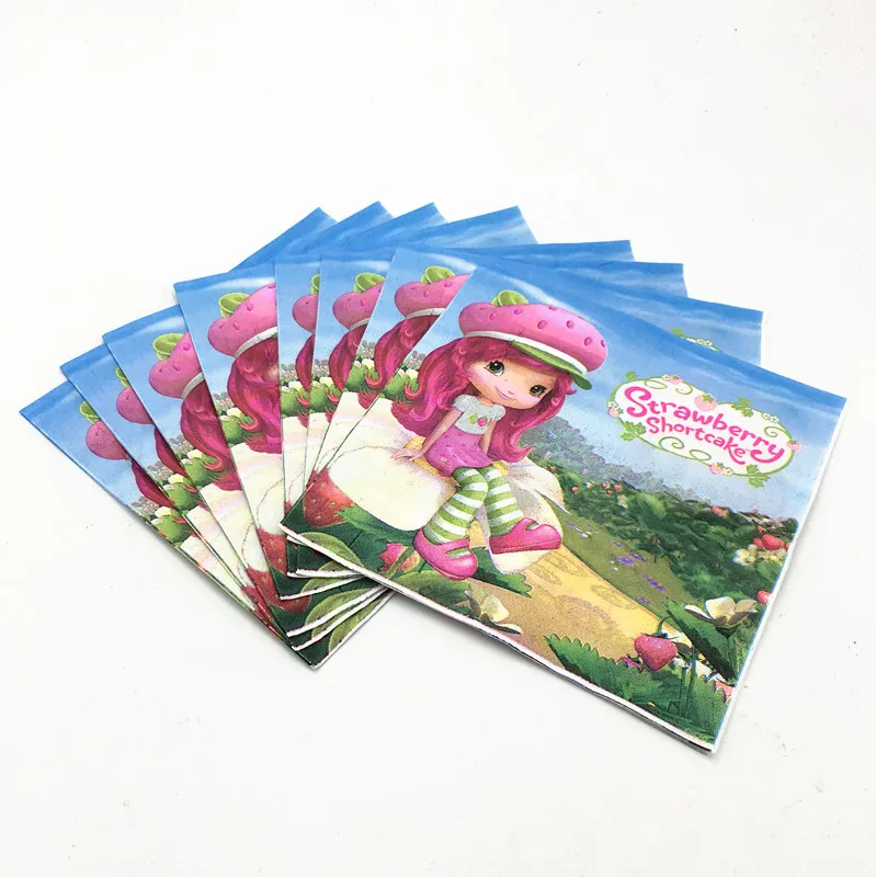 

20pcs/lot strawberry girl theme paper napkins paper tissues happy birthday party supplies strawberry tissue party decoration