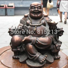 Bi001349 6." Тибет Буддизм Бронзовый YuanBao Деньги Будда Майтрея Сидеть dragon Throne статуя