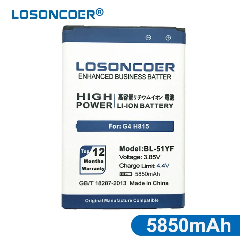Losoncoer 5850 мА/ч BL 51YF Батарея 51YH для LG G4 H811 H810 VS999 V32 VS986 LS991 F500 F500S F500L H815 H81 H818|bl 4u|battery for