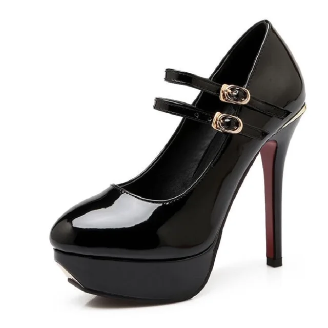 black patent heels ankle strap