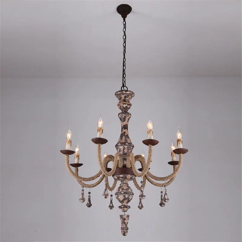 

Винтажная веревка Подвесные светильники деревянная лампа Лофт креативная промышленная лампа 8 E14 лампы американский стиль для украшения гостиной