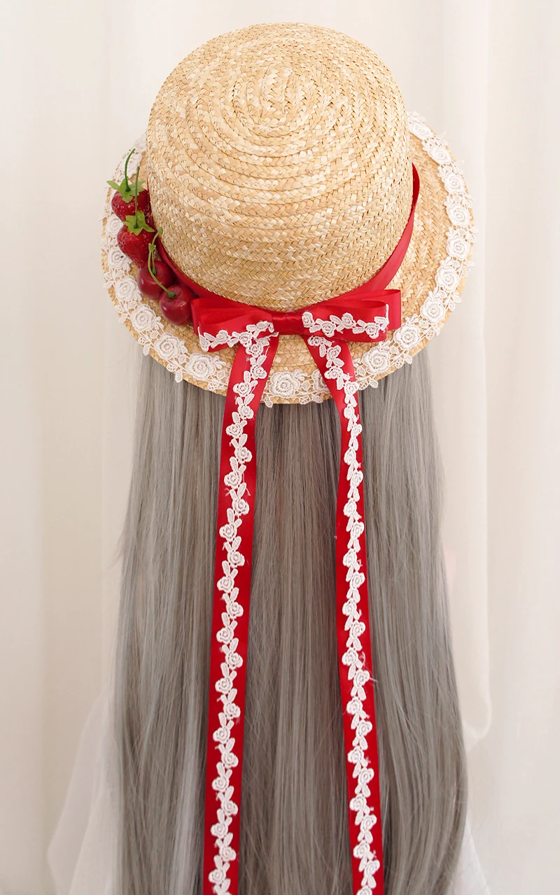 Sunmmer الشمس قبعة للنساء شاطئ قبعات Chapeu 2018 النمط الياباني موري فتاة لوليتا Kawaii الكرز الفراولة الدانتيل القوس القش القبعات