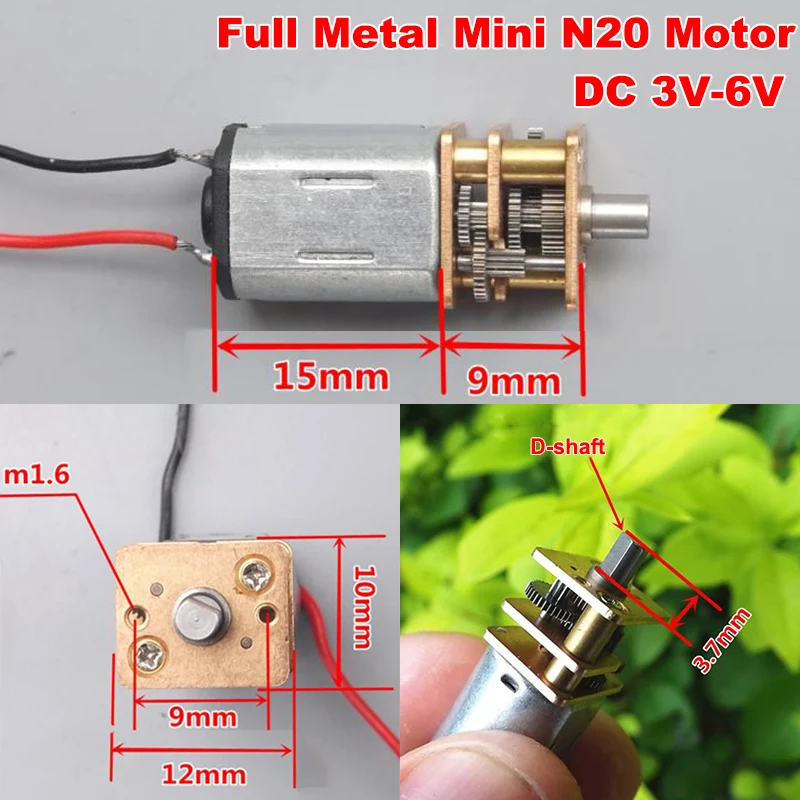 

DC 3V-6V 5V Slow Speed Mini 12mm N20 Gear Motor Micro Full Metal Gearbox Reduction Gearmotor DIY Robot Car Electric Door Lock