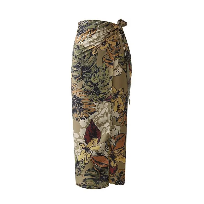 Летняя Праздничная стильная цельная сатиновая юбка, узкая, высокая посадка, дизайнерская юбка с принтом, не тянущаяся дышащая ткань - Цвет: Армейский зеленый