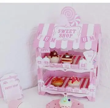 Pinkshop 2-х уровневые подставка для кекса упаковочных материалов, День рождения поставки для маленьких детей душ сувениры кекс украшения торта на день рождения Декор - Цвет: Pinkshop