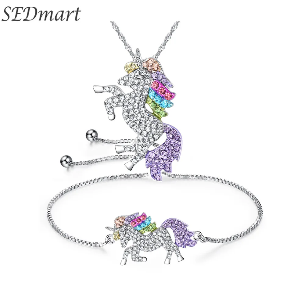 

SEDmart Simple Colorful Unicorn Inlaid Zircon Set Necklace for Women and Girls Gold Pull Adjustable Bracelet Jewelry Gift Hot