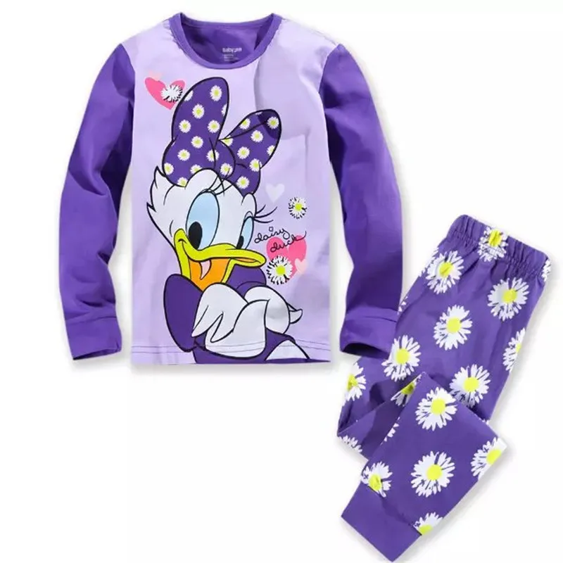 Модный детский пижамный комплект, одежда для маленьких девочек хлопковый комплект одежды в полоску с длинными рукавами для детей, одежда для сна с героями мультфильмов, пижама