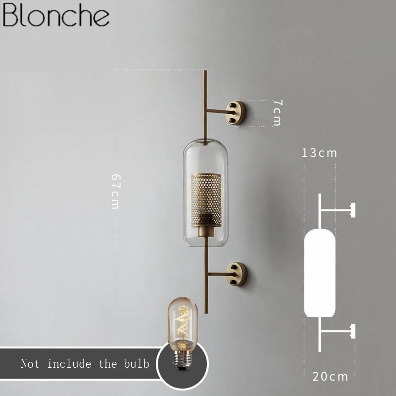 Современный из прозрачного стекла абажур Бра Настенные светильники для спальни кровати Кабинет Подвесной светильник s Лофт Ретро Железный зеркальный светильник - Цвет абажура: Long Small Copper