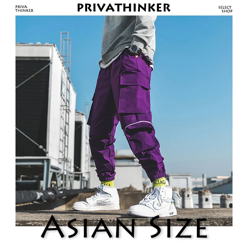 Privathinker, мужские фиолетовые штаны для бега,, мужские с карманами, уличная одежда, брюки-карго, мужские спортивные штаны в стиле хип-хоп, корейская мода, Комбинезоны - Цвет: Purple(Asian Size)