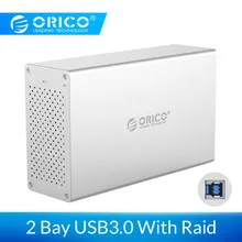 Чехол для жесткого диска ORICO 2 Bay USB 3,0 с Raid из алюминиевого сплава 5 Гбит/с Superspeed HDD с адаптером питания 12 В, поддержка 20 ТБ