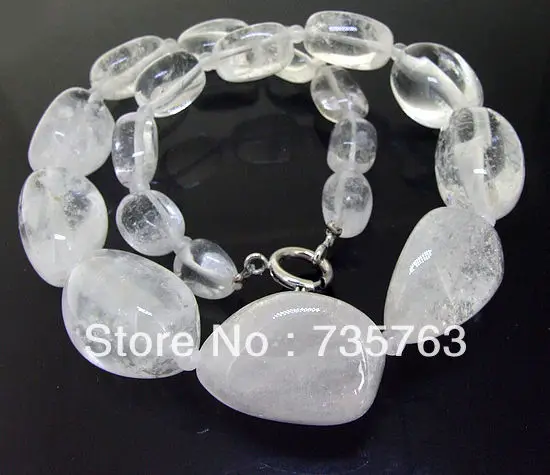 

xiuli 00322 New Big Nugget Clear Quartz Crystal Quartz 10mmx30mm Bead Necklace