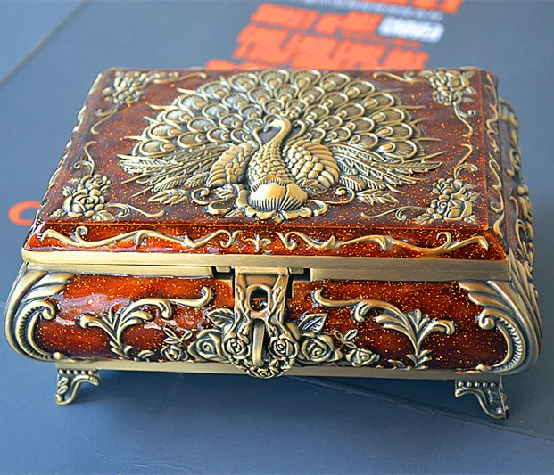 Europe Retro Peacock pattern metal jewelry storage box  jewelry organizer case Ring earrings necklace table decoration box Z117B