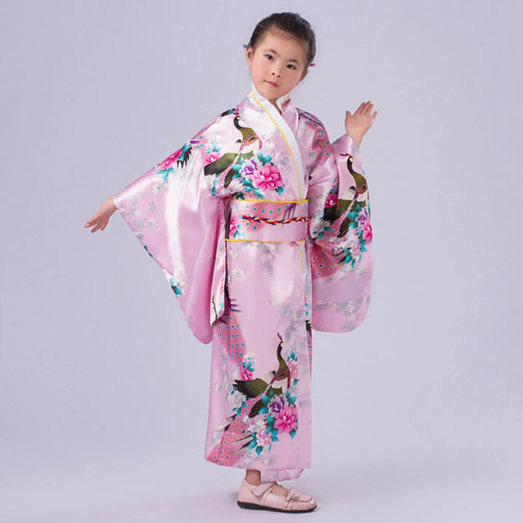 110 до 150 см, Детские японские традиционные костюмы, кимоно, платье с Obi, купальный халат юката для детей, танцевальная одежда для девушек