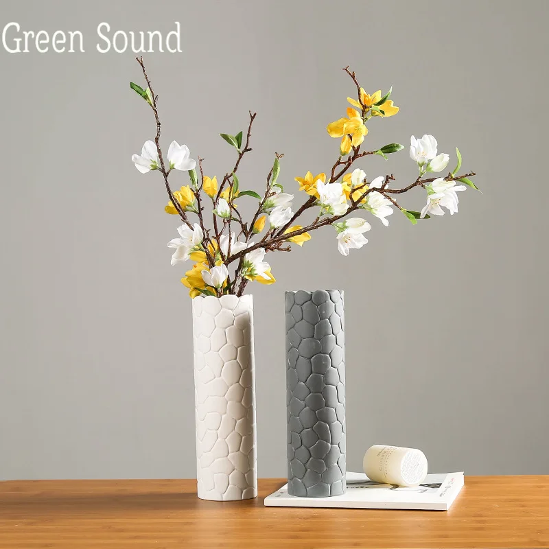 

Green Sound Simple White Ceramic Vase Art Small Fresh Vase Nordic Home Accessories Ornaments Flowers Dried Flowers Vase