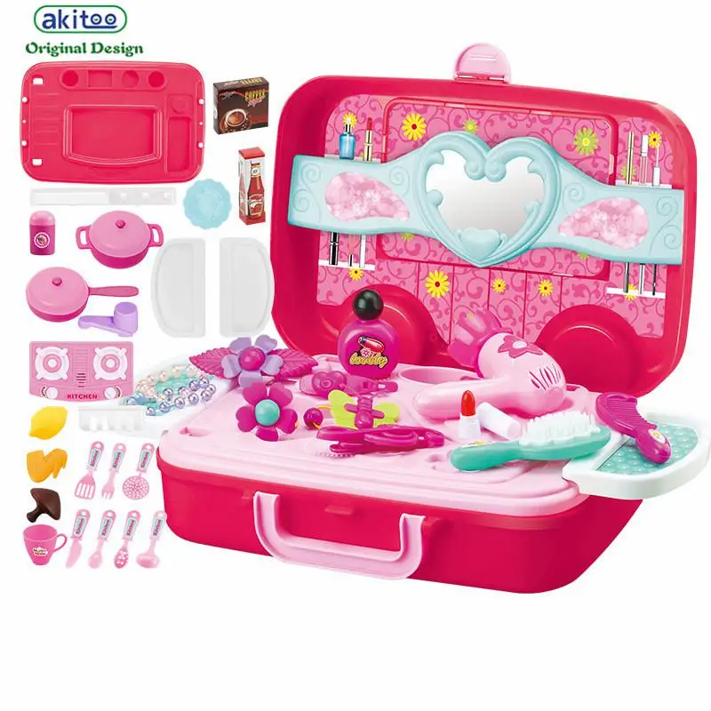 Akitoo 3239 детский игровой дом портативные чемоданы развивающие игрушки кухонные инструменты медицинское оборудование макияж развивающие игрушки - Цвет: Make up