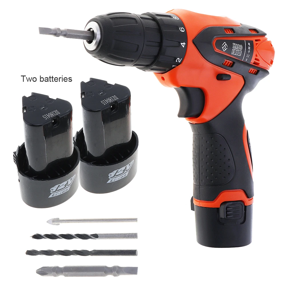 

AC 100 - 240V Cordless 12V Electric Screwdriver / Drill with 2 Lithium Batteries and Drill Accessories for Handling Screws