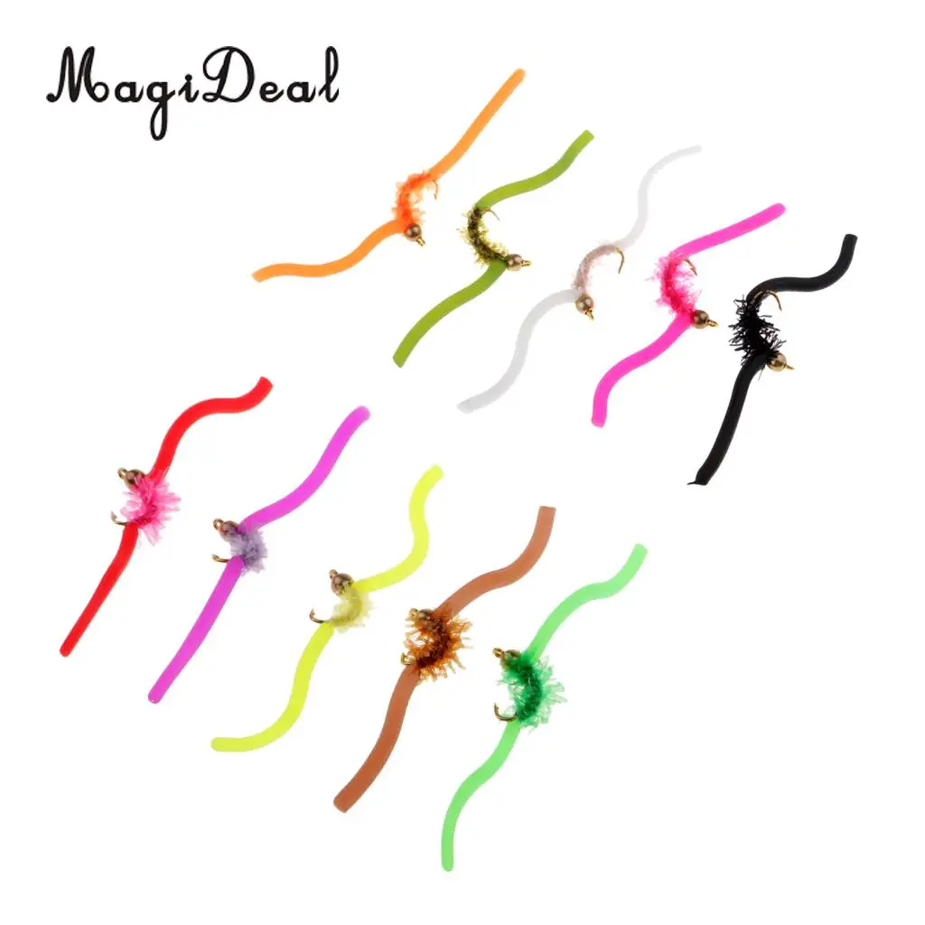5pcs San Juan Worm Fly Fishing Trout Flies Assortment Power Bead Trout Nymph Fly Fishing Flies