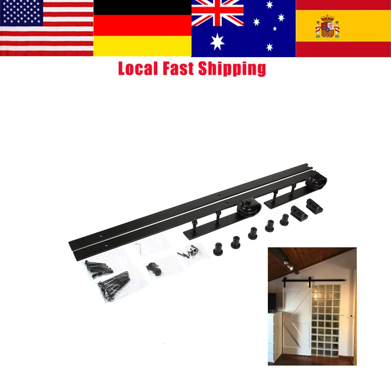 

1Set Barn Sliding Wood Door Hardware Set Steel Slide Rail Antique Track System Kit Black 6ft 1830mm Heavy Duty Fittings for door