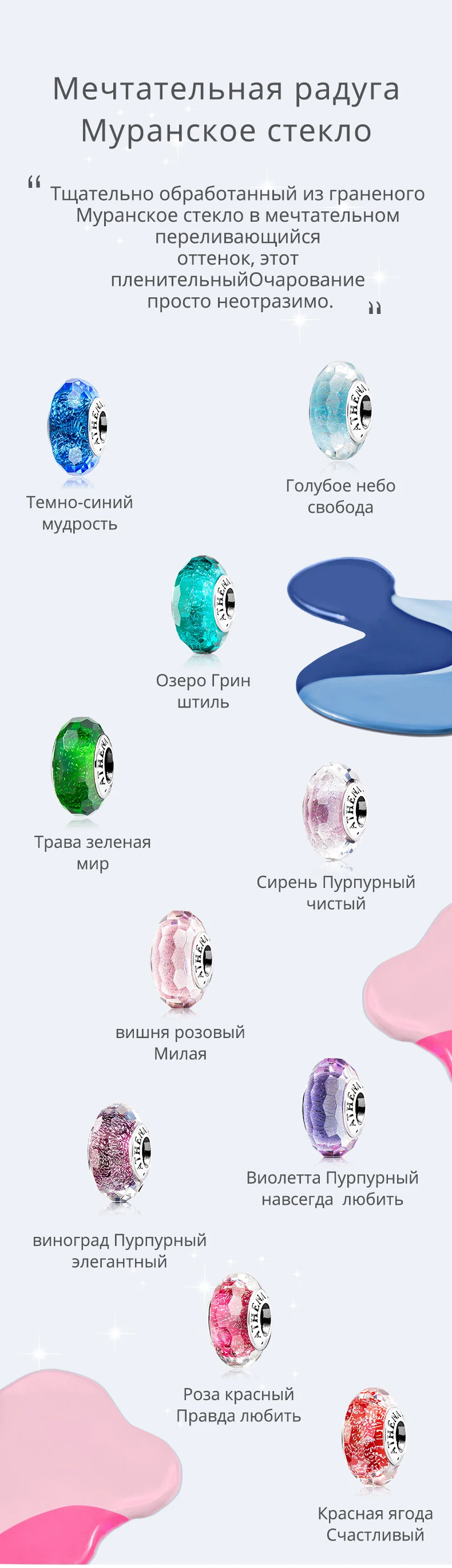 Athenaie Настоящее серебро 925 муранские стеклянные бусины-шармы ядро граненый завораживающий переливающийся синий мерцающий амулеты бусины Рождество День