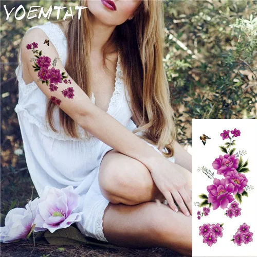 062 15 De Réduction3d Fleurs De Cerisier Réalistes Rose Grandes Fleurs étanche Temporaire Tatouages Femmes Flash Tatouage Bras épaule Tatouage