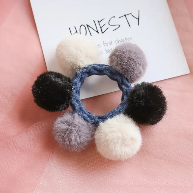 Ruoshui Woman Pompom Hair Ties Girls Elastic Hair Band Rubber Band Hair Accessories Gum Rope Cute Scrunchies Ponytail Holder color 3