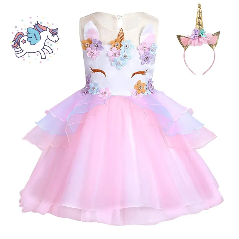 

TEAEGG Girls Instagram Hot Unicorn Party Dress New Designer Children Prom Ceremonies Gowns Tutu Fluffy Birthday Princess Dress