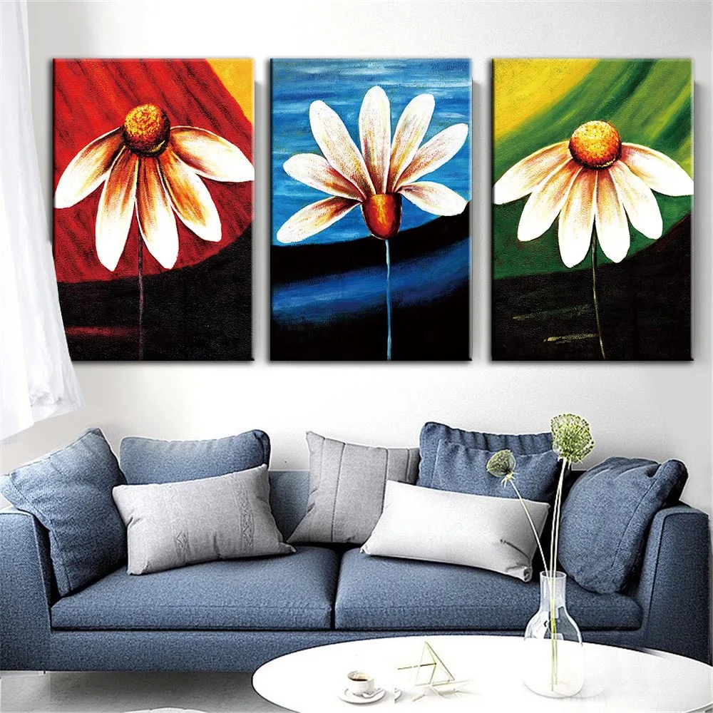 

3 PCS/Set White Flower Art Oil Painting Print on Canvas Red Blue Green Abstract Wall Picture for Living Room Home Decor Unframed