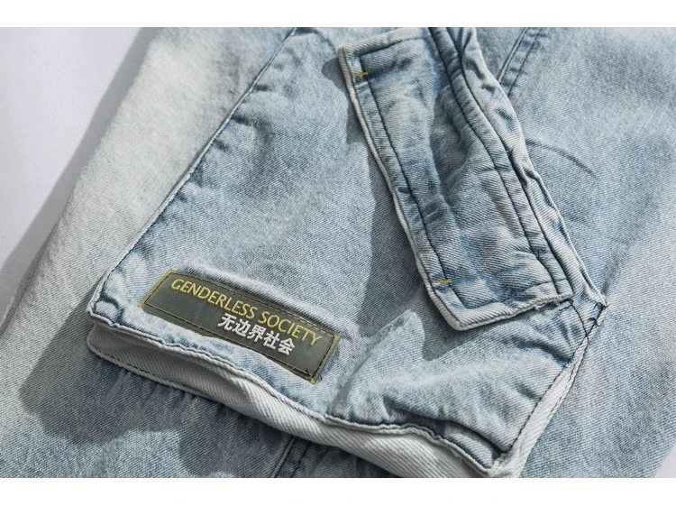 Прямая доставка новая осенняя коллекция уличная процесс стирки с несколькими карманами Для мужчин джинсы джоггеры Повседневное Мужской