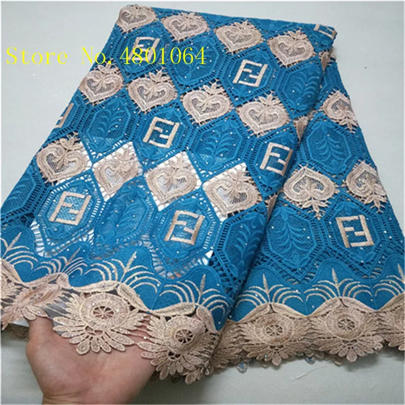 

Royal Blue New Design African Cord Lace Fabric 2019 Swiss Voile Lace embroidered French Mesh Lace Fabric High quality Stones