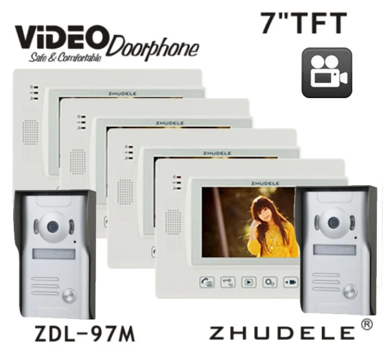 

ZHUDELE Metal Waterproof Camera home security intercom system 7" Touch key monitor Video Door Phone with SD Card in stock  2V4