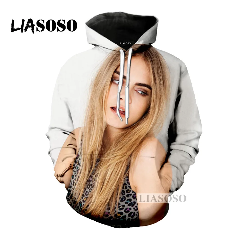 LIASOSO Последняя мода толстовка актер модель Cara Delevingne Мужская и Женская с 3D принтом