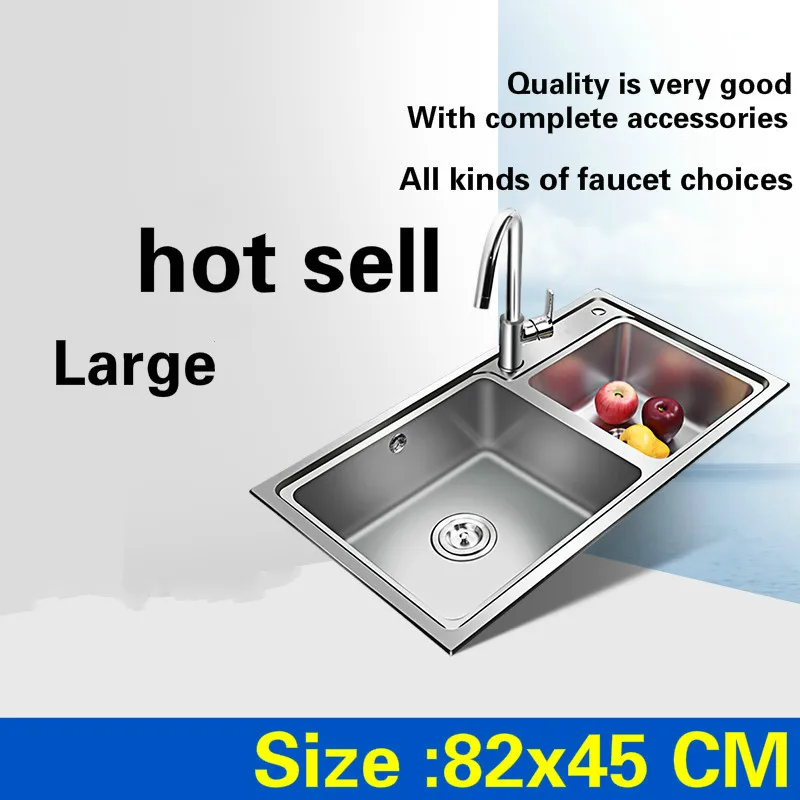 Free shipping High quality luxury kitchen double groove sink wash the dishes 304 food grade stainless steel hot sell 82x45 CM