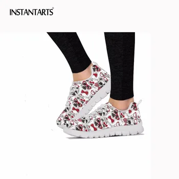 

INSTANTARTS Funny 3D Puppy Yorkshire Terrier Glasses Printed Sneakers for Teenager Girls Casual Woman's Lace Up Mesh Flats Shoes