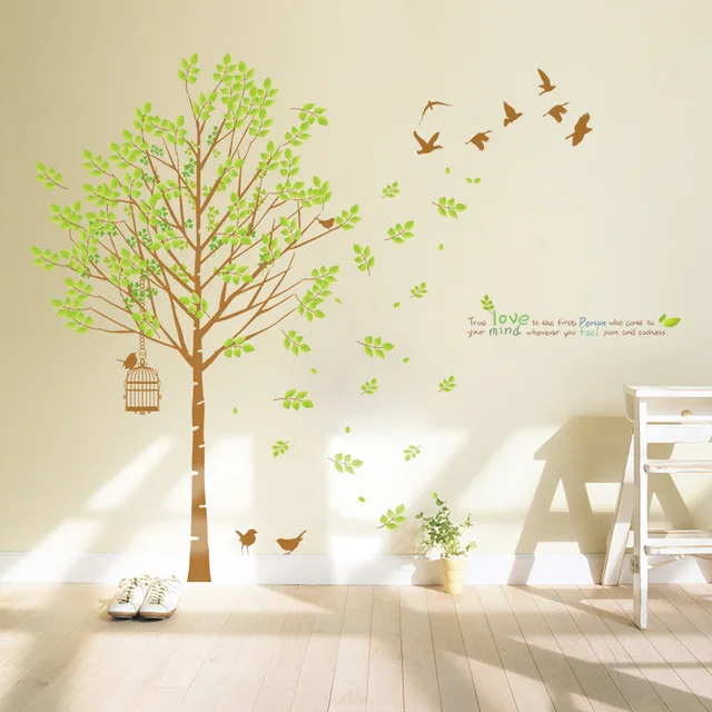 3d wall art 103*121cm family big green tree birds vinyl wall sticker
