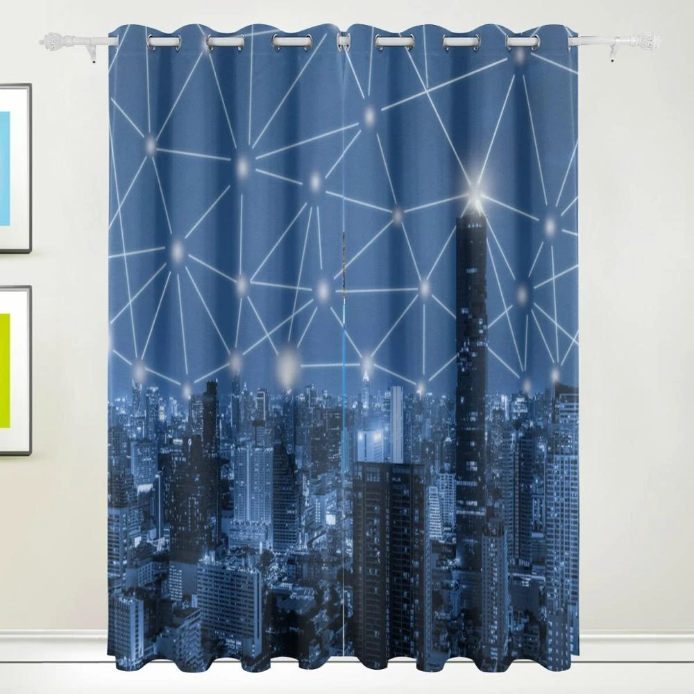 3d Blue Tone City Curtains Drapes Panels Darkening Blackout Grommet Room Divider For Patio Window Sliding Glass Door 55x84 Inch Curtains Drapes Drape Panelcity Curtains Aliexpress