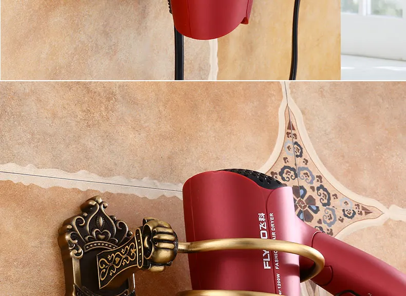 Meifuju Antique Hair Dryer Holder Aluminum Bathroom Meifuju Antique Hair Dryer Holder Aluminum Bathroom Wall Mounted Storage Hairdryer Rack Hanger Black