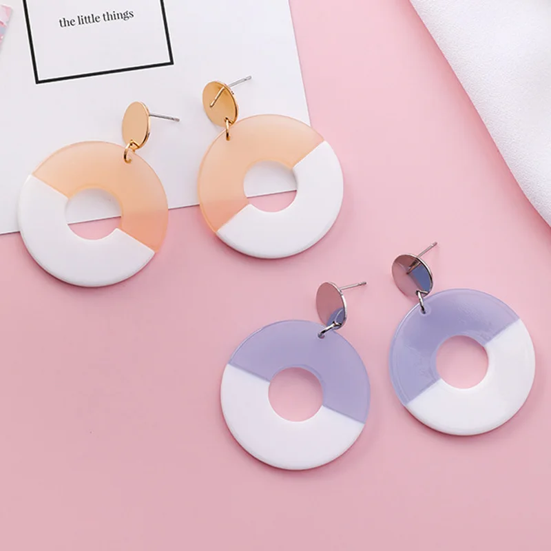 Корейские милые прозрачные полые круглые свисающие серьги мороженое цвет геометрический круг Висячие серьги вечерние украшения