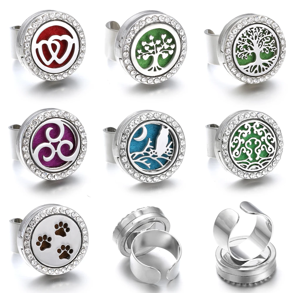 

Aromatherapy Jewelry Essential Oil Diffuser Locket Tree of Life Paw Stainless Steel Adjustable Open Locket Aroma Perfume Ring