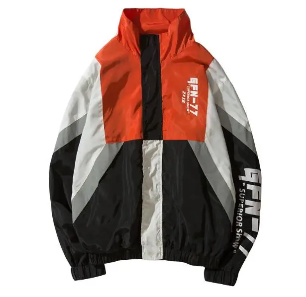 

Vintage Color Block Jackets Men Printed Patchwork Windbreaker Jacket Coats 2018 Hip Hop Fashion Full Zip Streetwear
