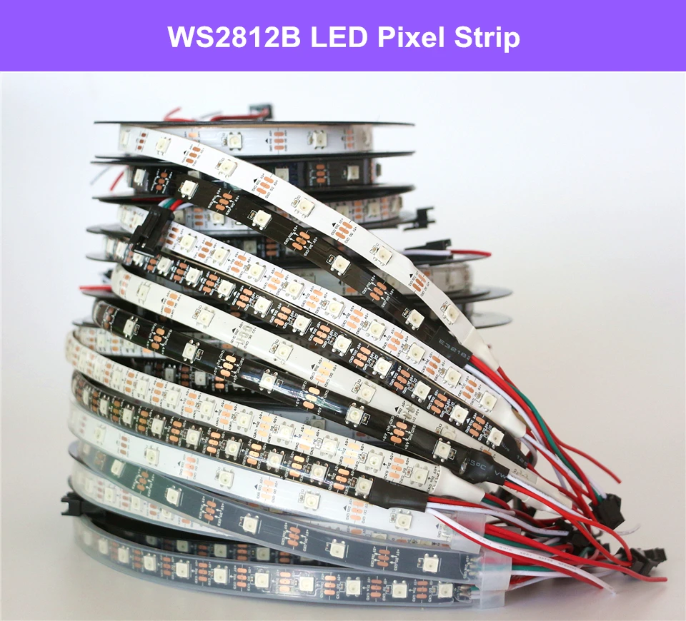 1 м 2 м 3 м 4 м 5 м полноцветный WS2812B WS2812 Светодиодная лента светильник DC5V черный/белый PCB 5050 RGB Smart Pixel контроль светодиодный светильник ing
