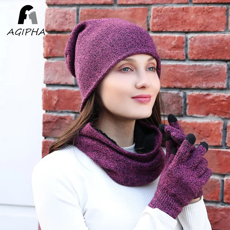 women's 3 piece hat scarf gloves