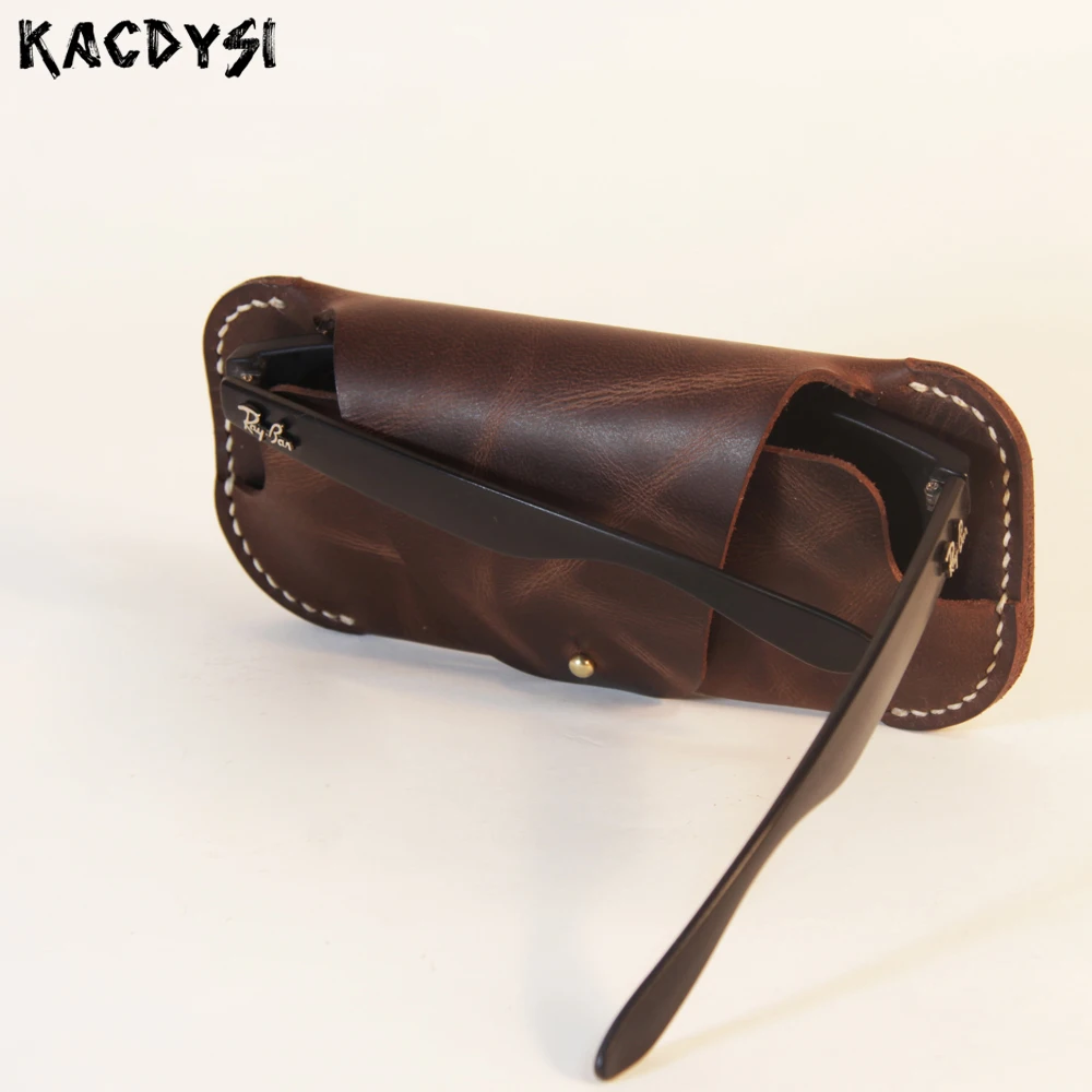 

Handmade Genuine Cowhide Leather Retro Men Eyewear Case Pouch Classic Sunglasses Wallet Women Modern Stylish Myopia Glasses Box