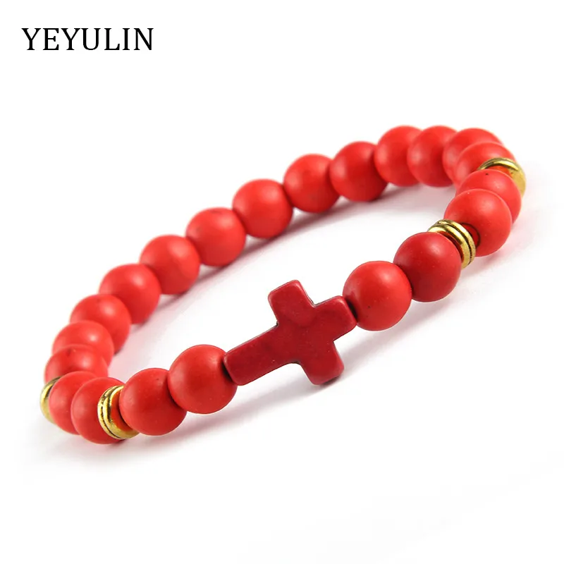 Buy White Red Jesus Cross Charms Bracelet Elastic 8mm