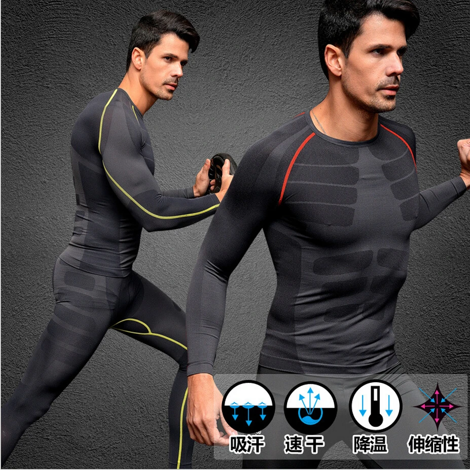 

Men's quick-drying compression long sleeve sport Tops &pants Long Johns sets Slim Corset Body Shaper