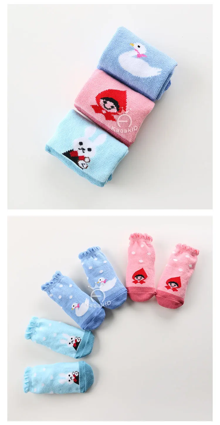 Kacakid для детей коттоновые носки для новорожденных милые противоскользящие носки-тапочки маленькие детские носки с принтом 3 пар/лот