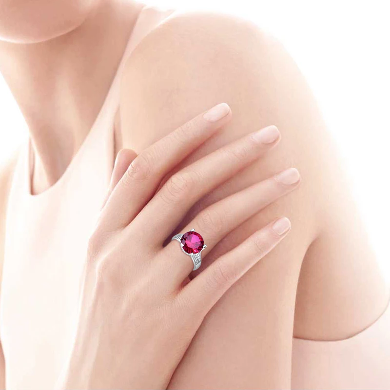 Bijoux Femme Marque De Luxe Стерлинговое Серебро 925 пробы Круглый красно рубиновый разрез