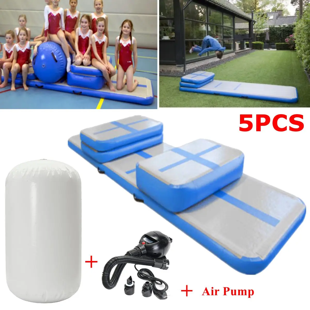 

5Pcs/Set 350x110x10cm Aufblasbar Tumbling Air Track GYM Gymnastic Mat Pad Roller Home Training Pink with 110v/220v Pump
