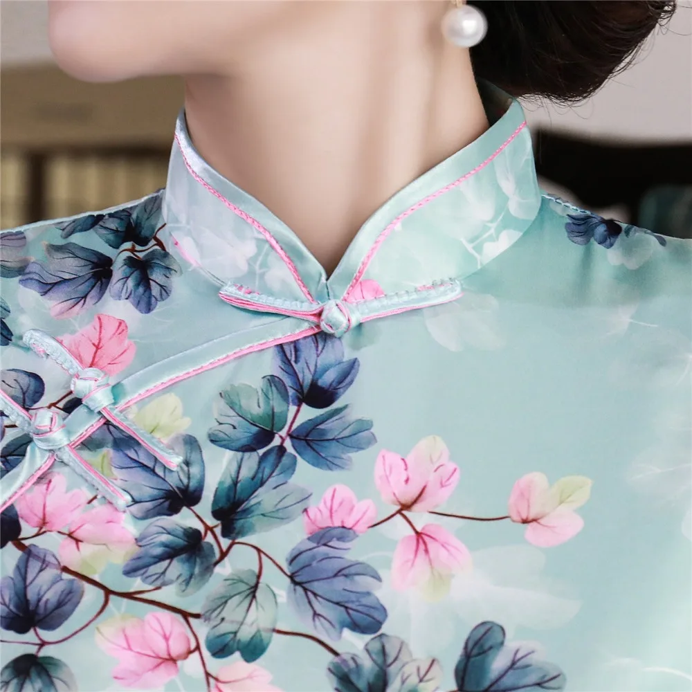 Шанхай история короткий рукав цветочный Qipao длиной до колена cheongsam платье китайский Восточный платья для женщин